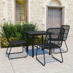 Square Black Glass Garden Table and 4 Rattan Chairs Set