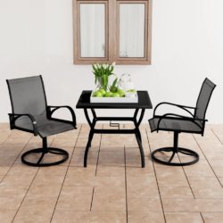 Modern Dark Grey Square Table and 2 Chairs Garden Dining Set for 2 People