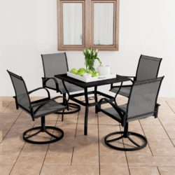 Black & Grey Outdoor Table and 4 Chairs Garden Dining Set for 4 People