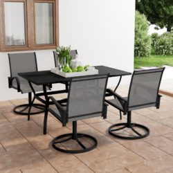 Grey & Black Outdoor Dining Table and 4 Chairs Garden Dining Set