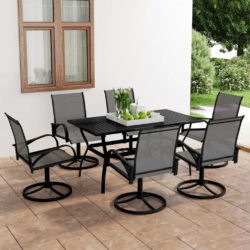 Modern Dark Grey Garden Dining Set with Table and 6 Chairs