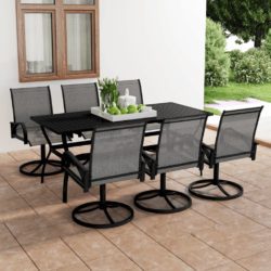 Modern Large Dark Grey Garden Dining Set with Table and 6 Chairs