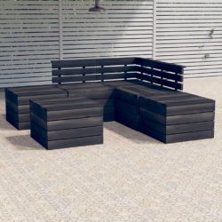 6 Piece Corner Pallet Sofa Set with Table in Dark Grey Solid Pine Wood