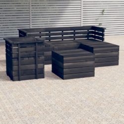6 Piece Outdoor Pallet Lounge Set with Armchair in Dark Grey Solid Pine Wood