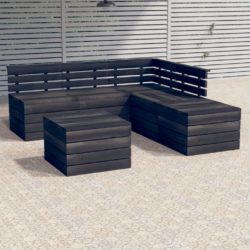6 Piece Outdoor Pallet Corner Lounge Set with Table in Dark Grey Solid Pine Wood