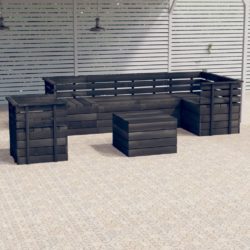 7 Piece Long Garden Pallet Sofa Set with Chair & Table in Dark Grey Solid Pine Wood