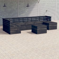 8 Piece Large Garden Pallet Lounge Set in Dark Grey Solid Pine Wood