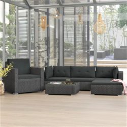 Large Black Rattan Garden Lounge Set with Cushions, Armchair and Table