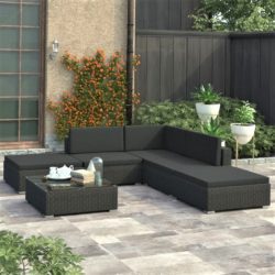 Large Black Rattan Corner Garden Lounge Set with Coffee Table