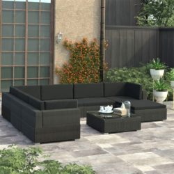 Extra Large Black Rattan Corner Garden Lounge Set with Coffee Table