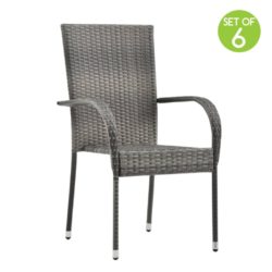 Set of 6 Rattan Stackable Garden Chairs - Grey, Brown or Black