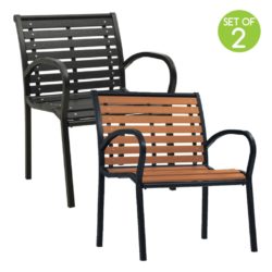 Pair of Wood Effect & Steel Metal Garden Chairs - Choice of Colours
