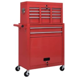 Large Red Metal Tool Trolley with Mechanics Tools