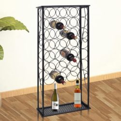 Large Black Wrought Iron Floor Standing Wine Rack for 28 Bottles