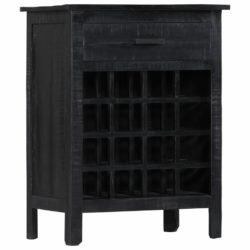 Black Solid Mango Wood Freestanding Wine Rack Cabinet with Drawer