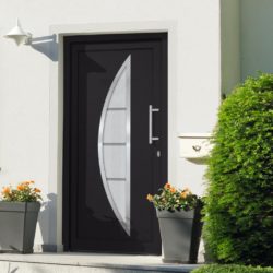 Modern Dark Grey Front Door with Crescent Glass Detail - Choice of Sizes - Right Opening