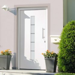 Aluminium & PVC White Front Door with Slim Glass Panel - Choice of Sizes - Right Opening