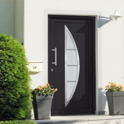 Modern Dark Grey Front Door with Crescent Glass Detail - Choice of Sizes - Left Opening