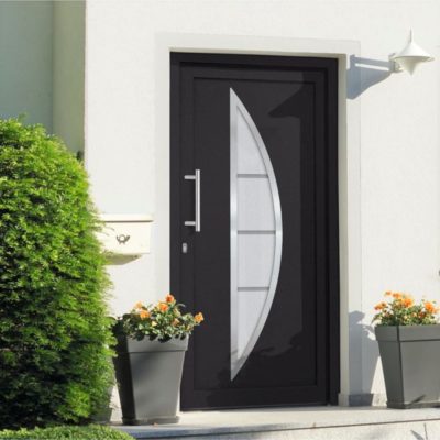 Modern Dark Grey Front Door with Crescent Glass Detail - Choice of Sizes - Left Opening