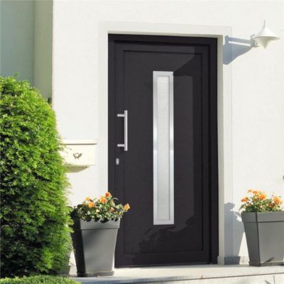Dark Grey Modern Front Door with Glass Panel - Choice of Sizes - Left Opening
