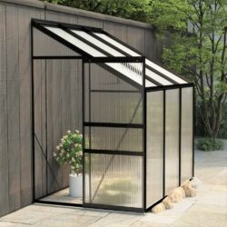 Dark Grey Greenhouse for Side of House in Aluminium & Polycarbonate - Choice of Sizes