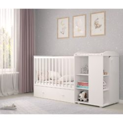 White Multifunction Cot Bed Unit with Changing Table, Storage & Drawers