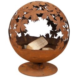 Rustic Ball Fire Pit with Cut Out Leaf Design & Rust Effect