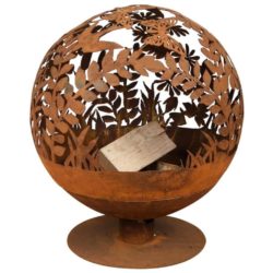Rustic Globe Fire Pit with Cut Out Flowers & Nature Design in Rust Effect
