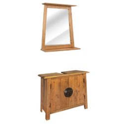 Vintage Solid Recycled Pine Wooden Bathroom Vanity Unit and Mirror Set