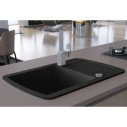 Single Granite Kitchen Sink with Draining Board - Grey or Black