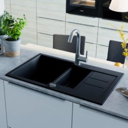 1.5 Bowl Granite Kitchen Sink with Small Draining Board - Black or Grey
