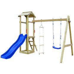 Children's Outdoor Wooden Play Frame Set with Ladder, Slide & Swing