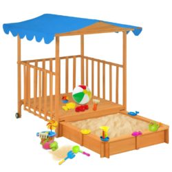 Solid Wood Children's Garden Playhouse with Sandpit and Roof