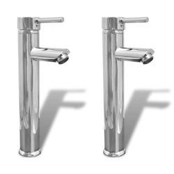 Pair of Chrome Plated Silver Bathroom Mixer Taps