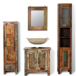 Solid Reclaimed Rustic Wood Bathroom Set with Vanity Unit, Cabinets & Mirror
