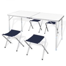 Height Adjustable Camping Table and 4 Stool Set
