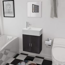 Bathroom Cabinet Vanity Unit and Sink Set - Black or Light Oak Wood