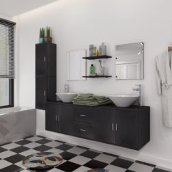 Wall Hung Double Vanity Unit with 2 Sinks & Mirrors - Black or Beige