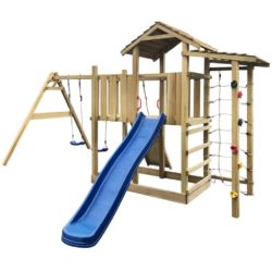 Large Wooden Children's Play Frame Set with Slide, Ladder & Swings