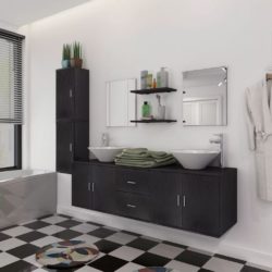 Wall Hung Double Vanity Unit with 2 Sinks, Taps & Mirrors - Black or Beige