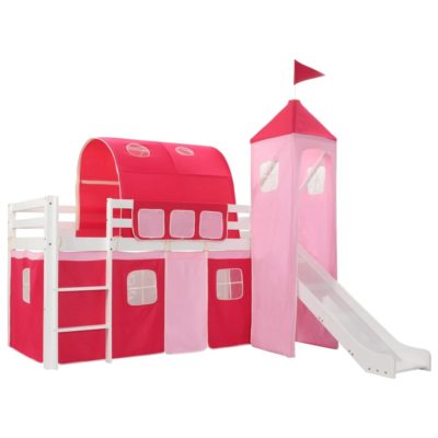 Children's Princess Castle Novelty Pink Bunk Bed with Slide & Ladder