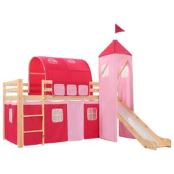 Children's Novelty Princess Castle Pink Bunk Bed with Slide & Ladder