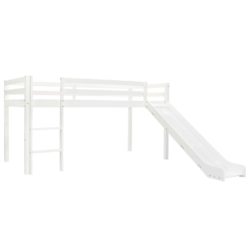 Children's Pine Wood White Bunk Bed with Slide & Ladder