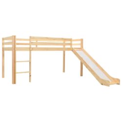 Children's Natural Pine Wooden Bunk Bed with Slide & Ladder