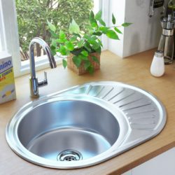 Stainless Steel Oval Kitchen Sink with Draining Board