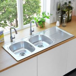 Large Stainless Steel Double Kitchen Sink with Draining Board
