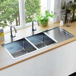 Handmade Stainless Steel Double Kitchen Sink with Draining Board