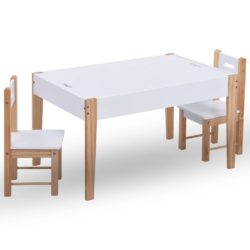 White Children's Chalkboard Table and Chairs Set with Storage