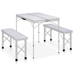 Folding Metal Camping Picnic Table with 2 Benches