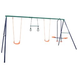 Steel Large Swing Set with 4 Seats & Gymnastics Rings